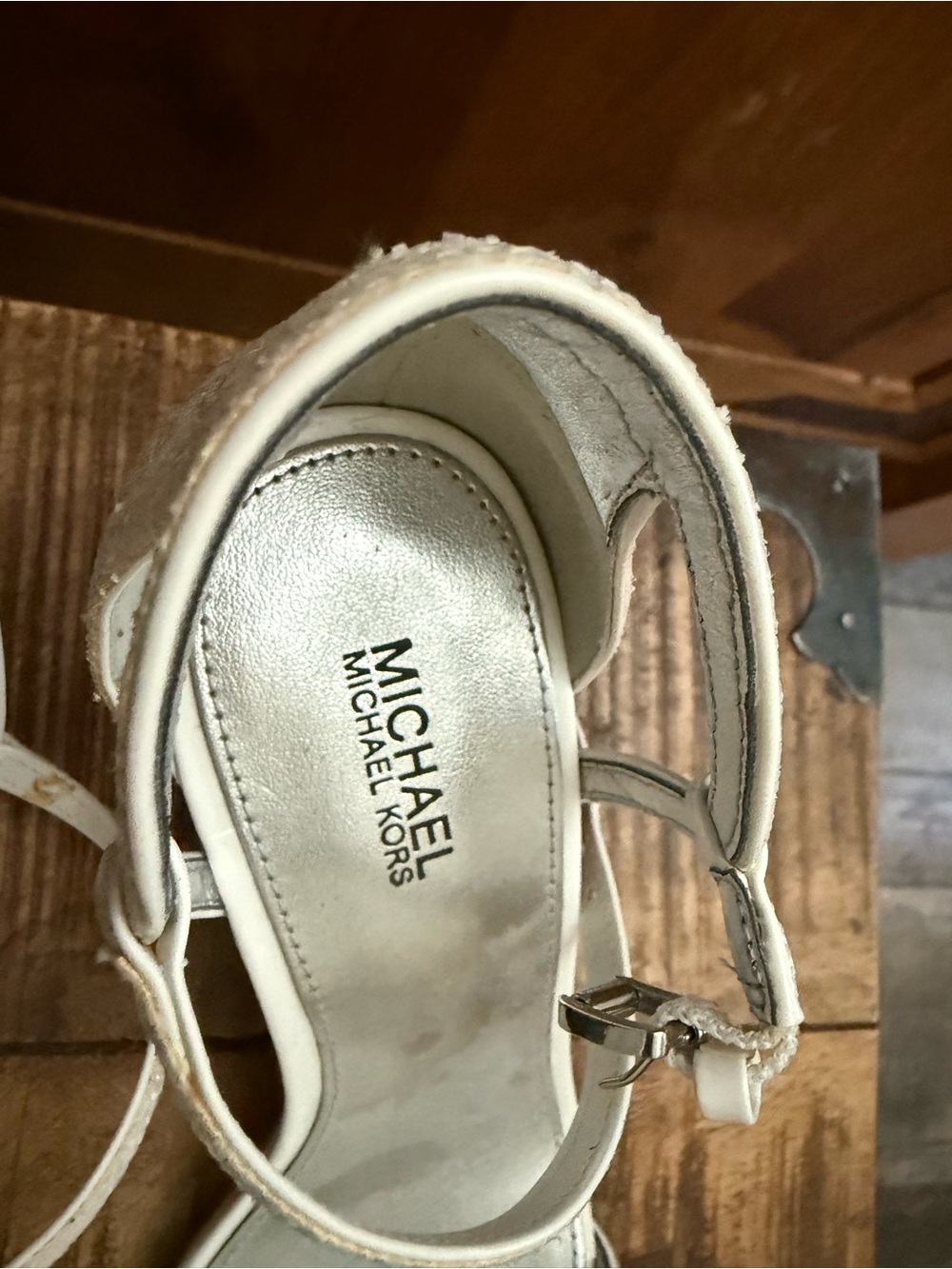 MICHAEL Michael Kors White Strappy Leather Sandals with Metallic Insole